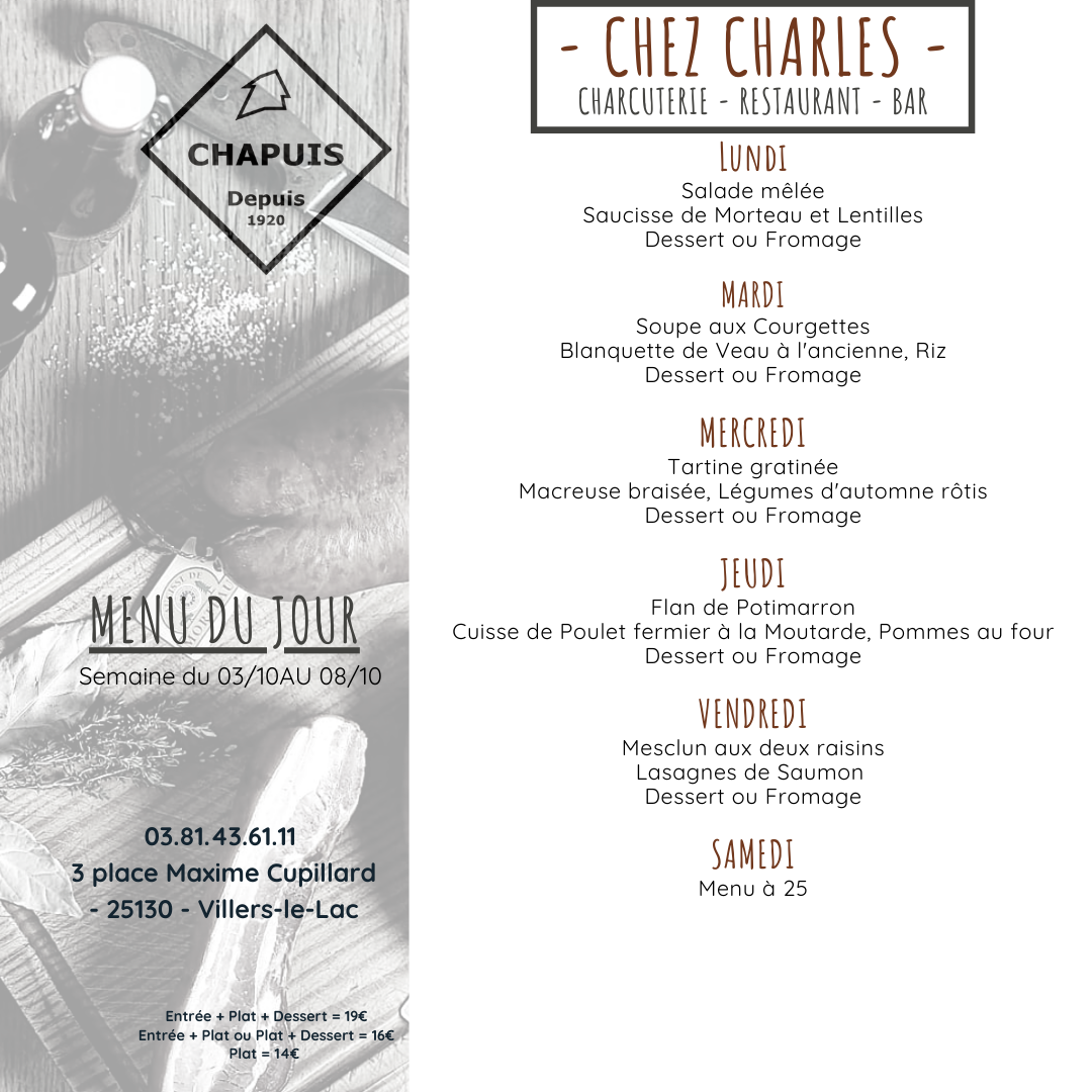 menu du 3 au 8 octobre