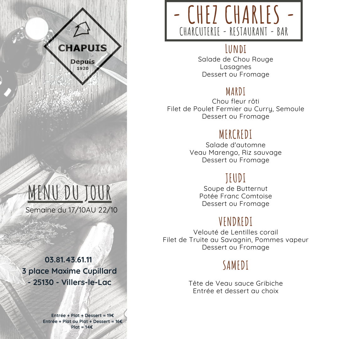 Menu du 17 au 22 octobre