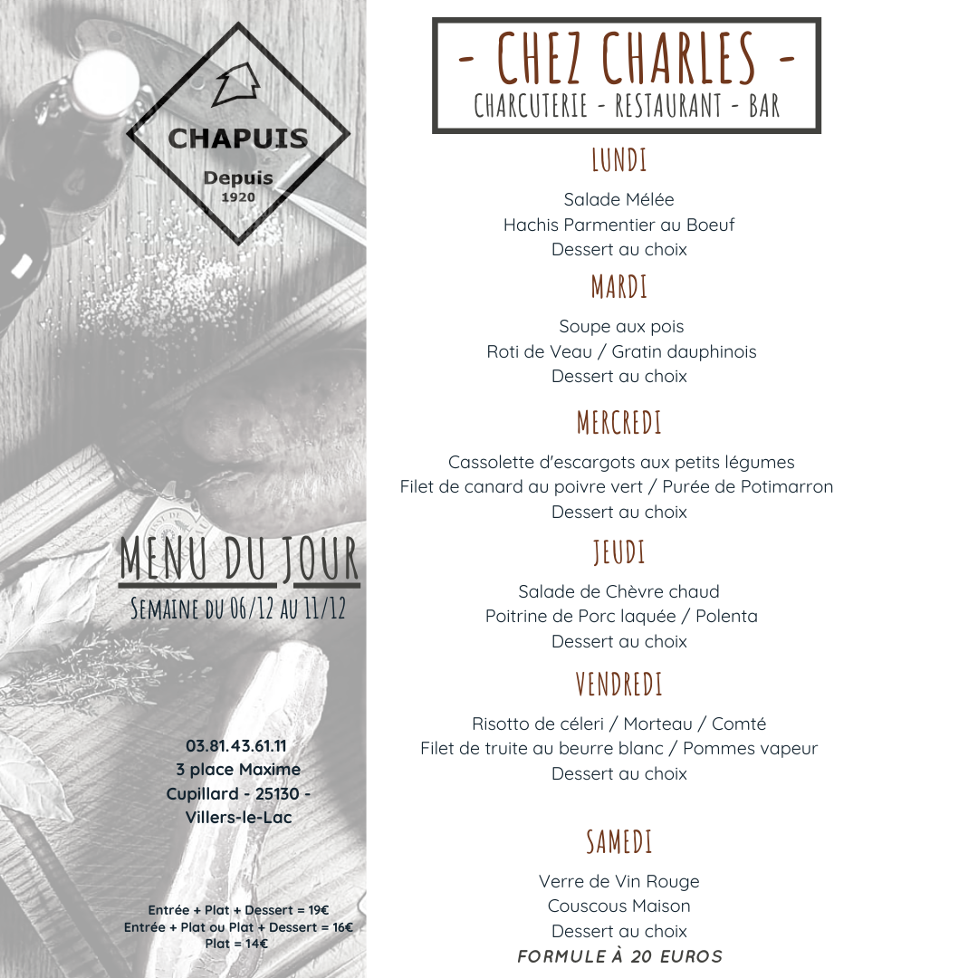 Menu de la semaine du 6/12 au 11/12