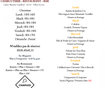 Menu du 10 au 15 Mars