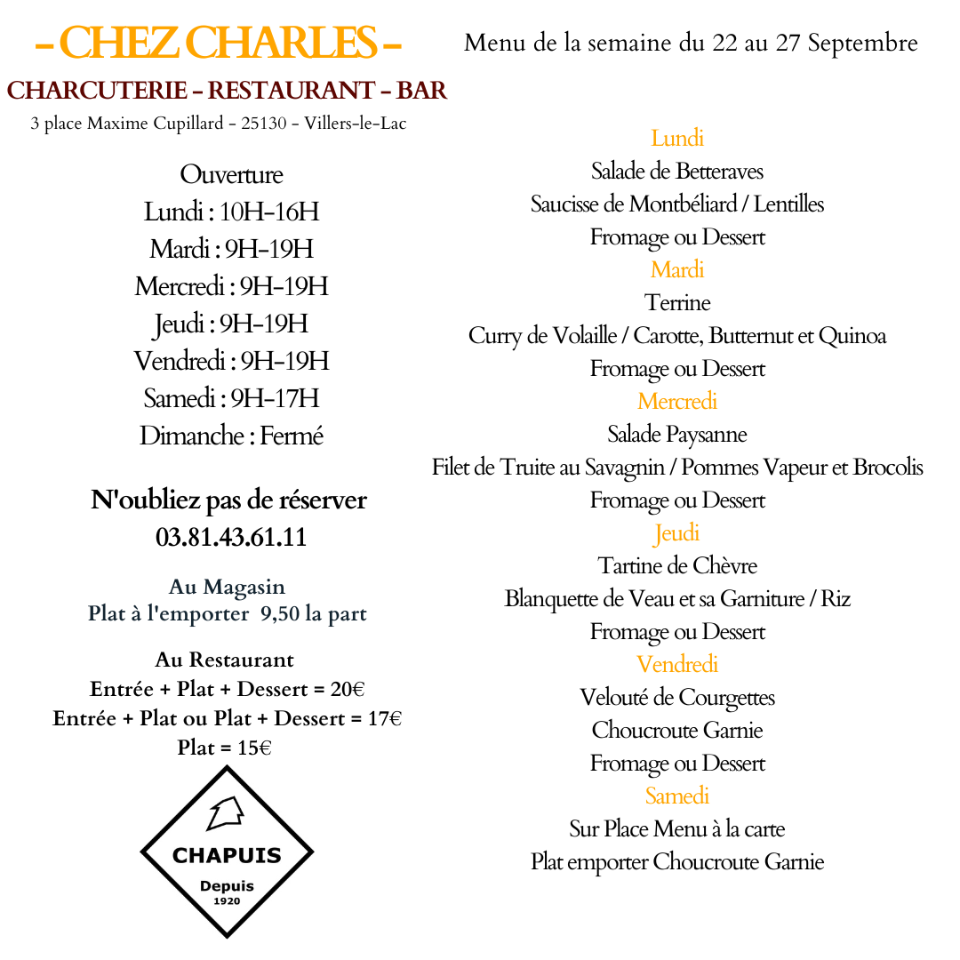 Menu du 22 au 27 Septembre