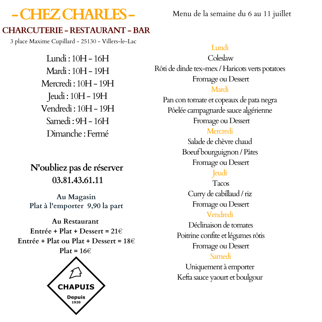 menu du 6 au 11 juillet