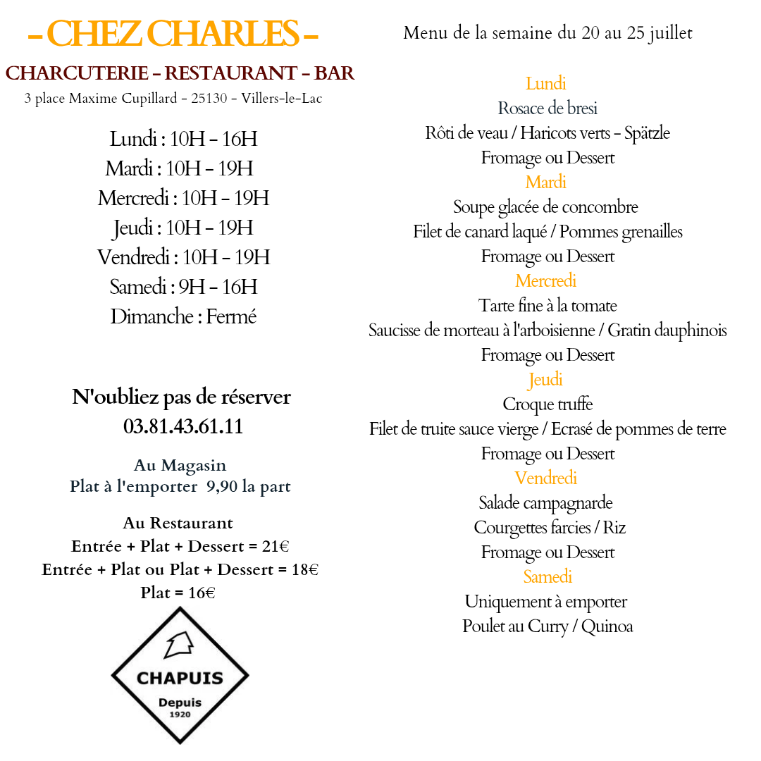 MENU DU 20 AU 25 JUILLET