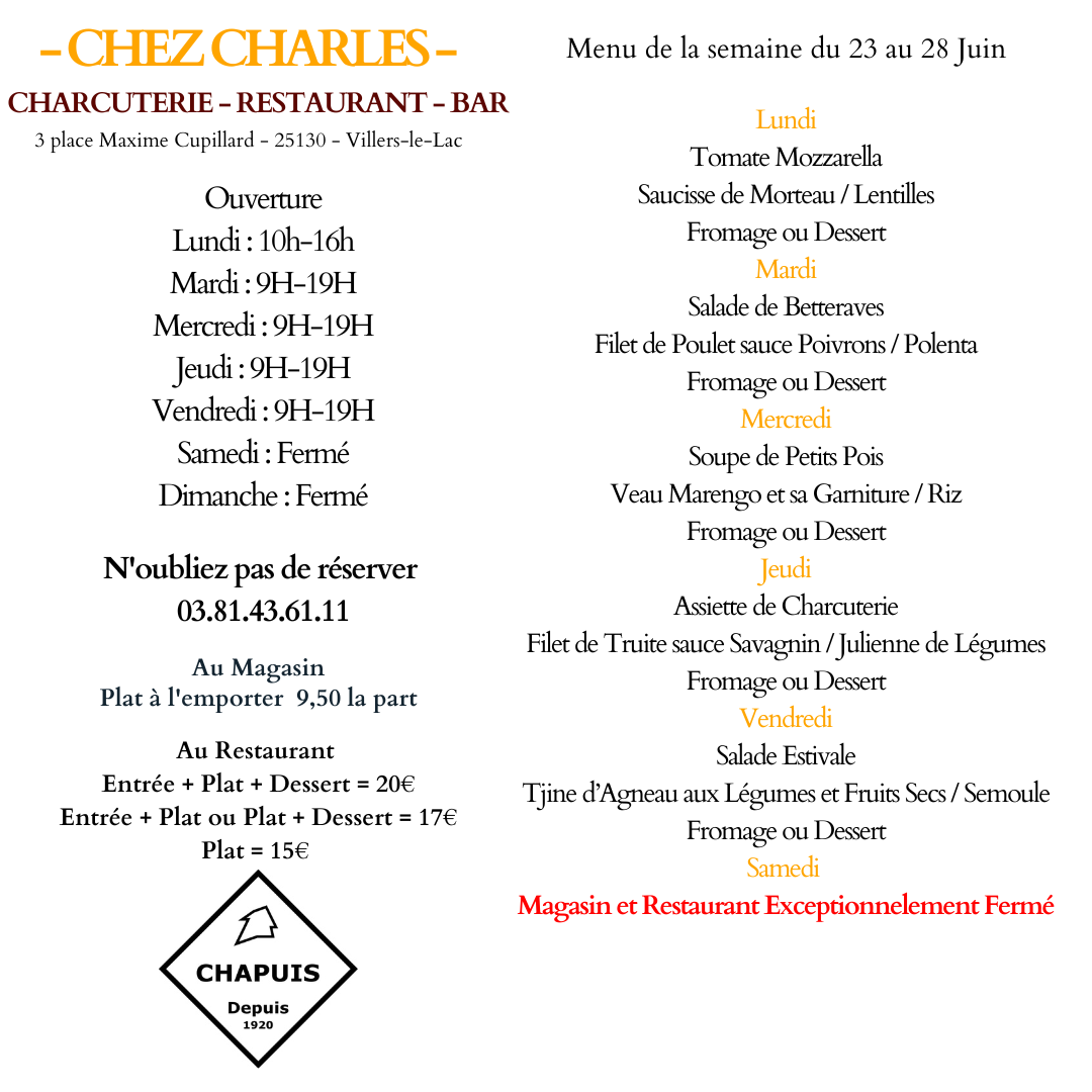 Menu du 23 AU 28 Juin