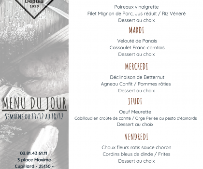 Menu de la semaine du 13/12 au 18/12