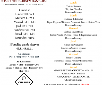 Menu du 16 au 21 Décembre