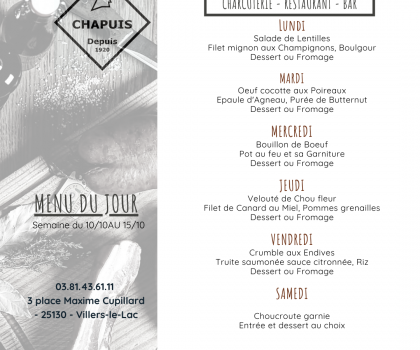 Menu du 10 au 15 octobre