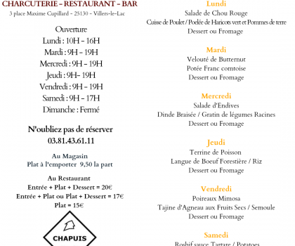 Menu de la semaine du 27 Mars au 1 Avril