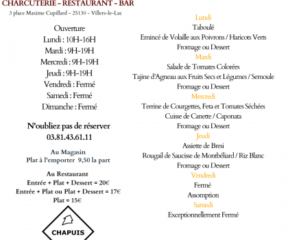 Menu du 11 au 16 Août