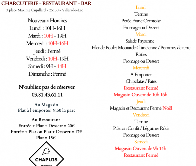 Menu du 22 au 27 décembre