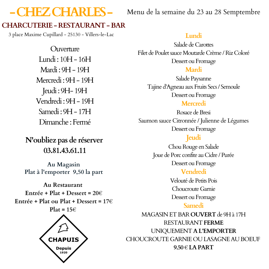 Menu du 23/09 au 28/09