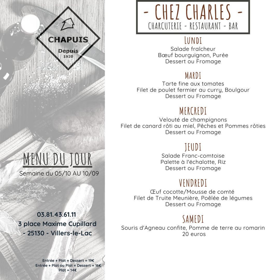 menu de la semaine du 5 au 10 septembre