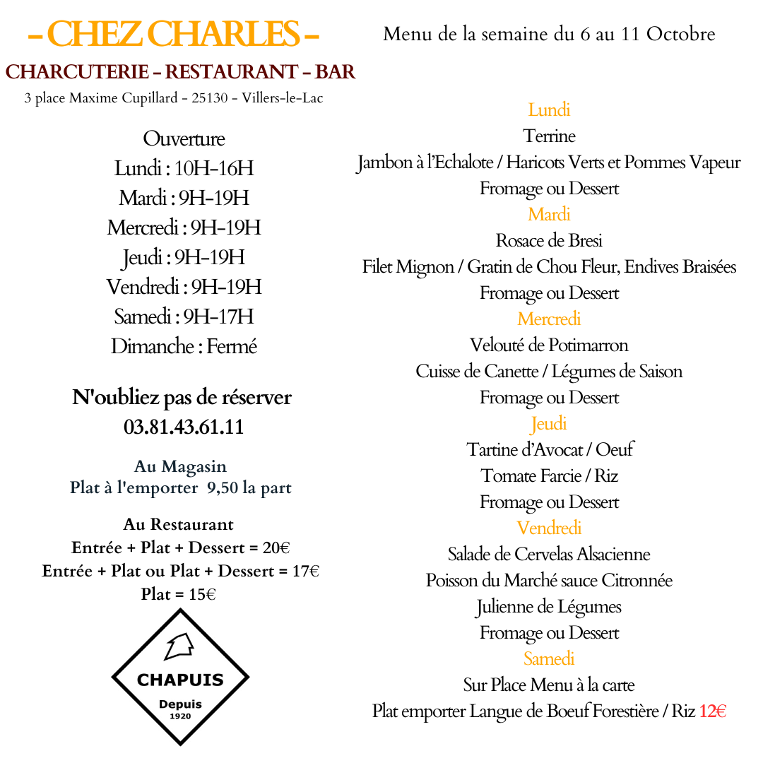 Menu du 6 au 11 Octobre