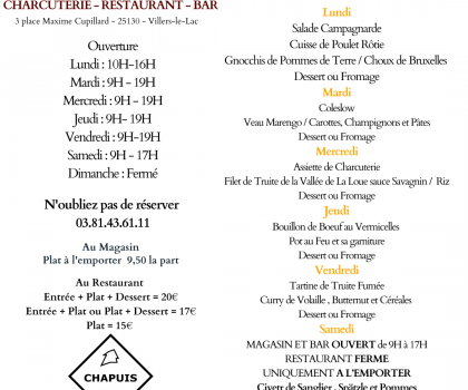 Menu du 2 au 7 Décembre