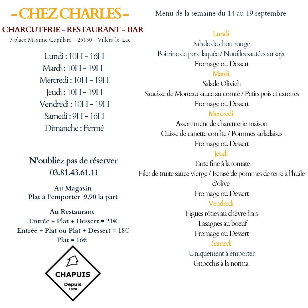 menu du 14 au 19 septembre