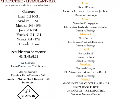 Menu du 9 au 14 décembre