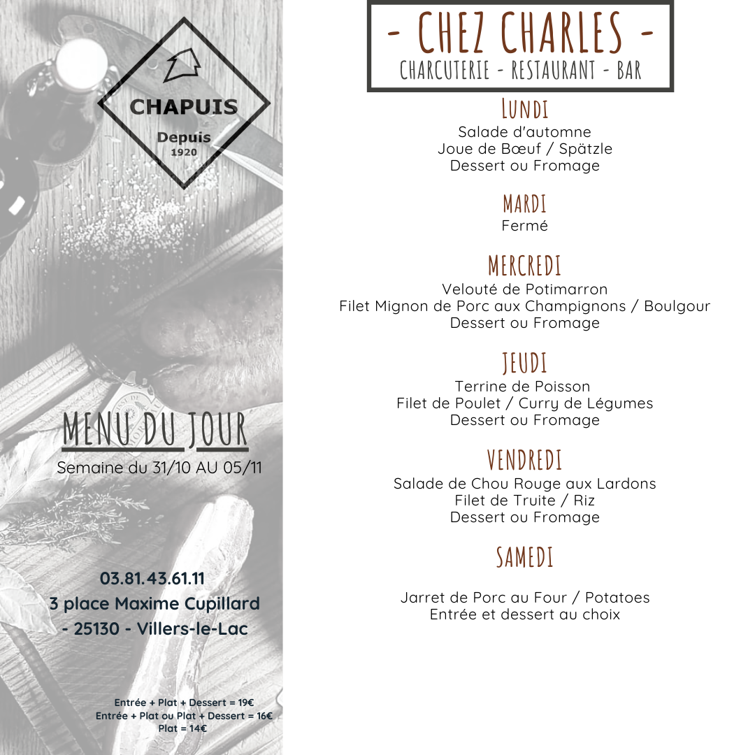 menu de la semaine du 31/10 au 05/11