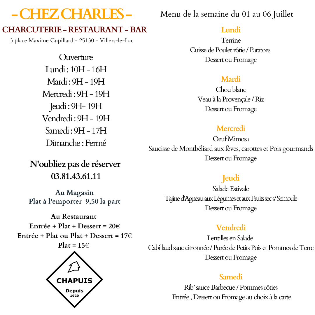 Menu du 01/07 au 06/07