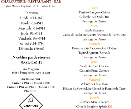 Menu du  20 AU 25 Octobre