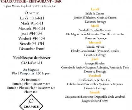 Menu du 7 au 12 Avril