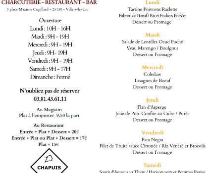 Menu du 3 au 8 Avril