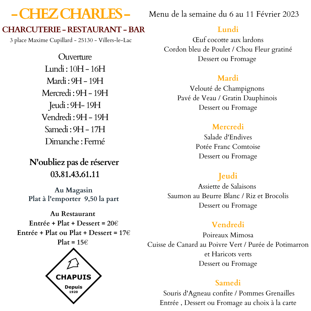 Menu de la semaine du 6 au 11 Février