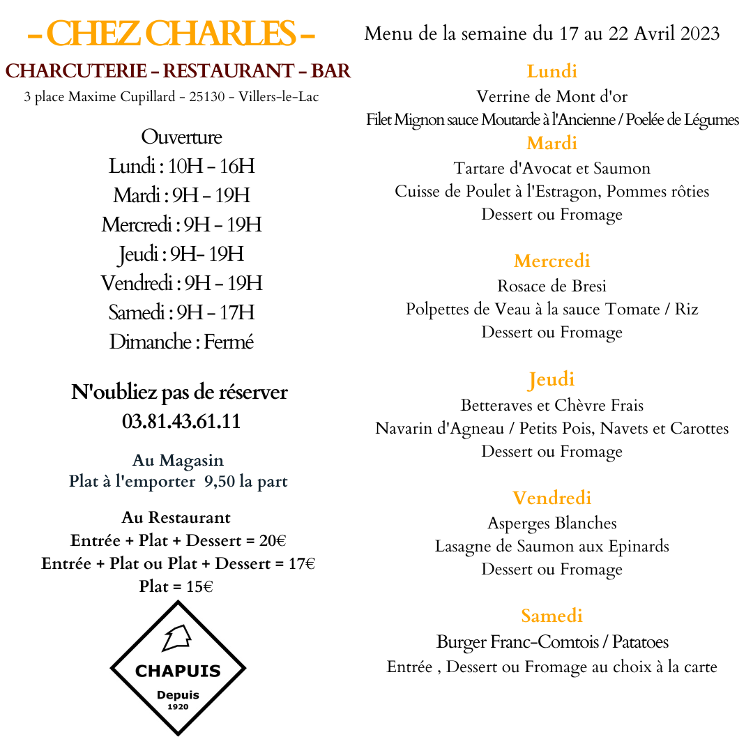 Menu du 17 au 22 Avril