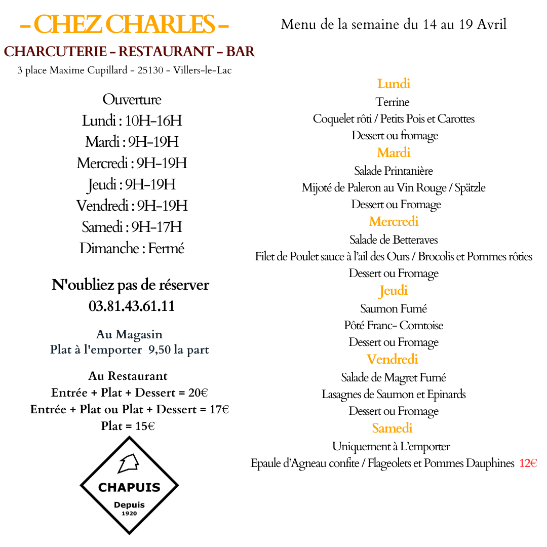 Menu du 14 au 19 Avril