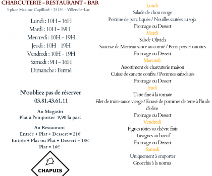 menu du 14 au 19 septembre
