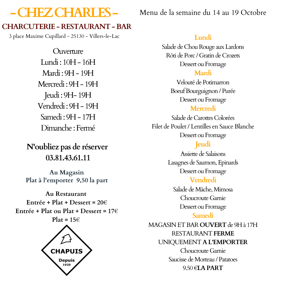 Menu du 14 au 19 octobre