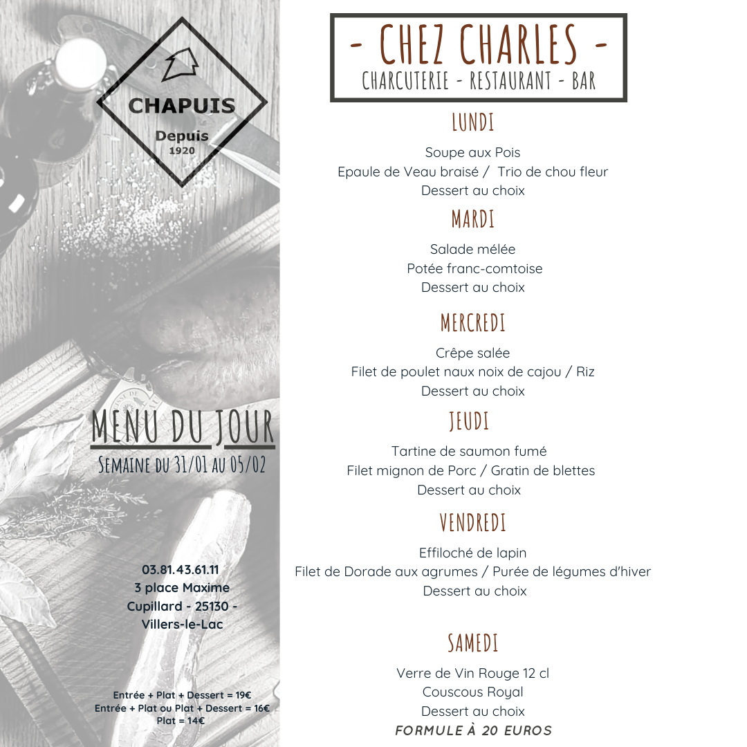 Menu de la semaine 5