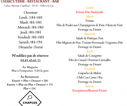 Menu du 14 au 19 juillet