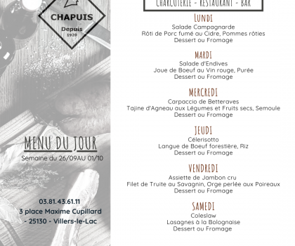 menu du 25 septembre au 1 octobre