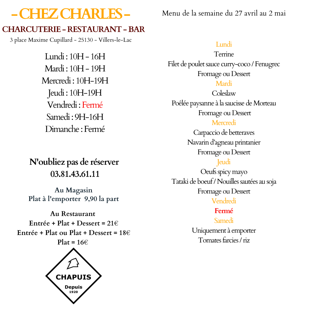 menu du 27 avril au 2 mai