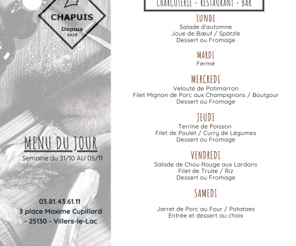 menu de la semaine du 31/10 au 05/11