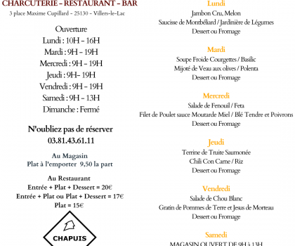 Menu du 26 au 31 Août