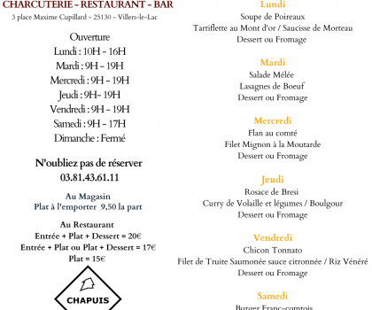 Menu de la semaine du 13 au 18