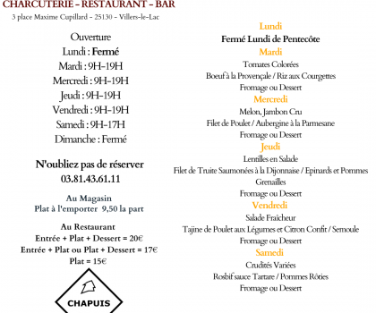 Menu du 9 au 14 juin