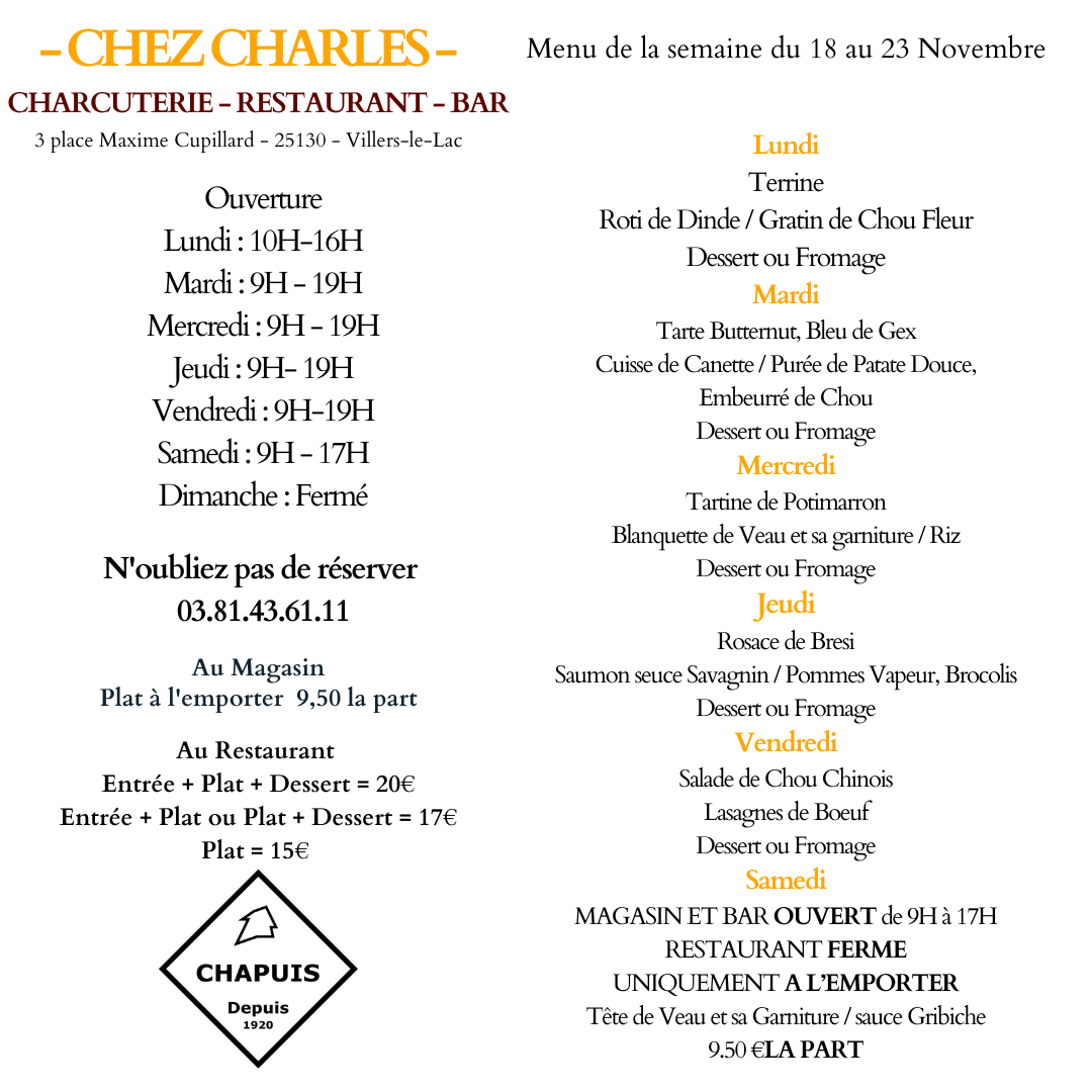 Menu du 18 au 23 Novembre