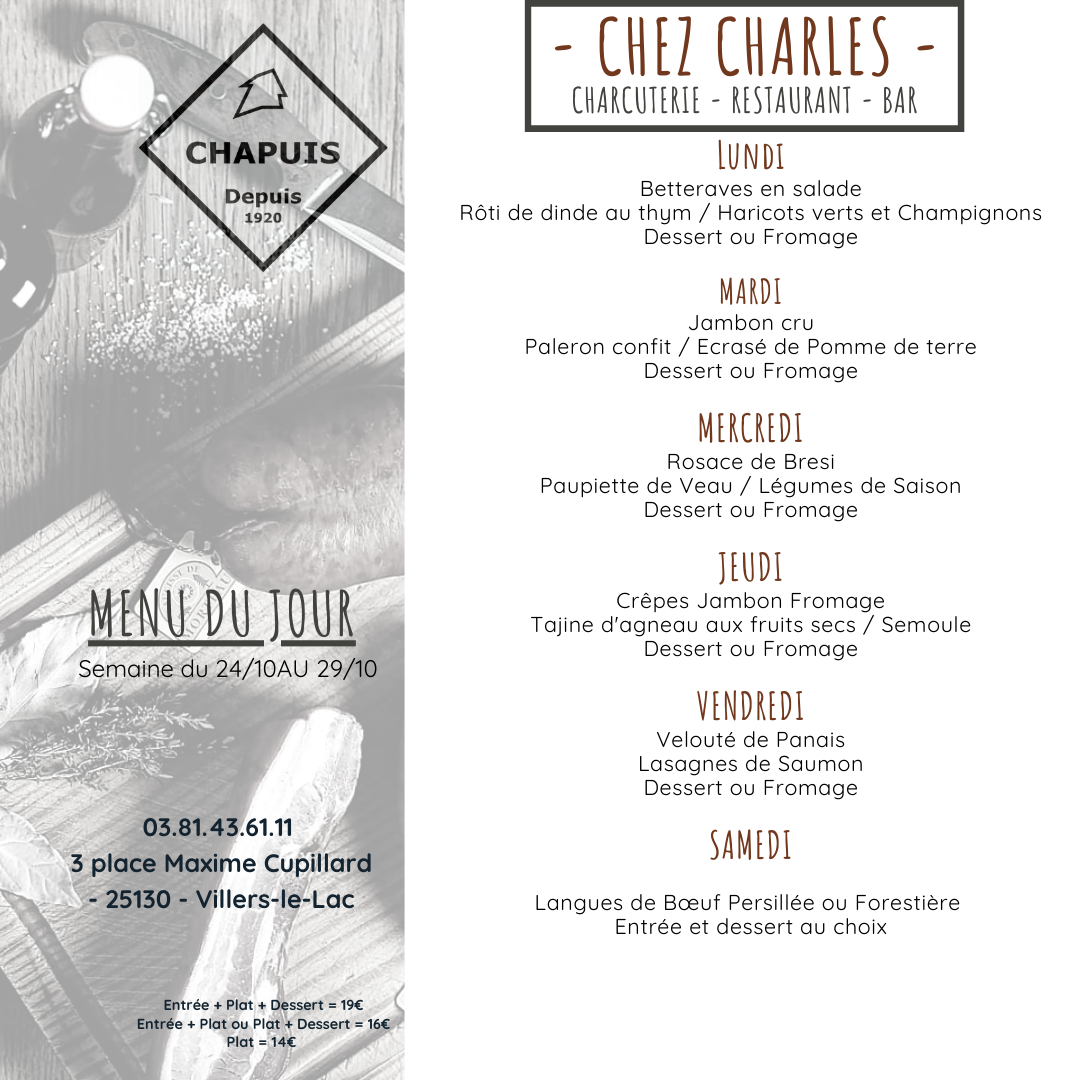 menu de la semaine 24 au 29 octobre