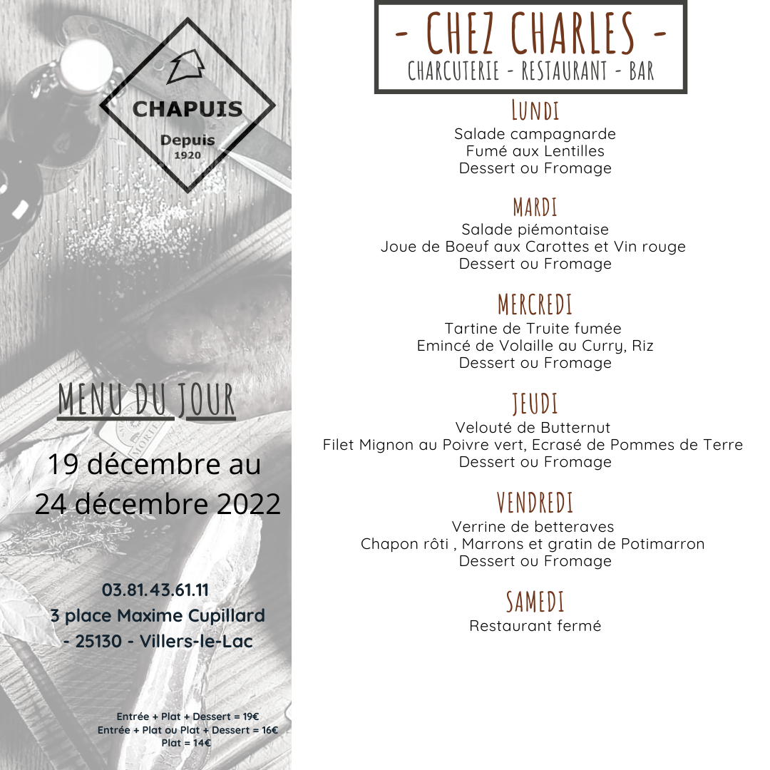 Menu du 19 au 24 Décembre