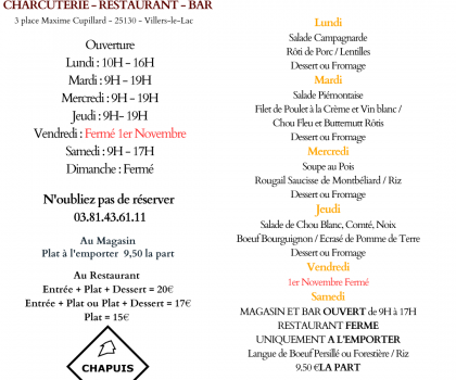 Menu de la semaine du 28/10 au 02/11