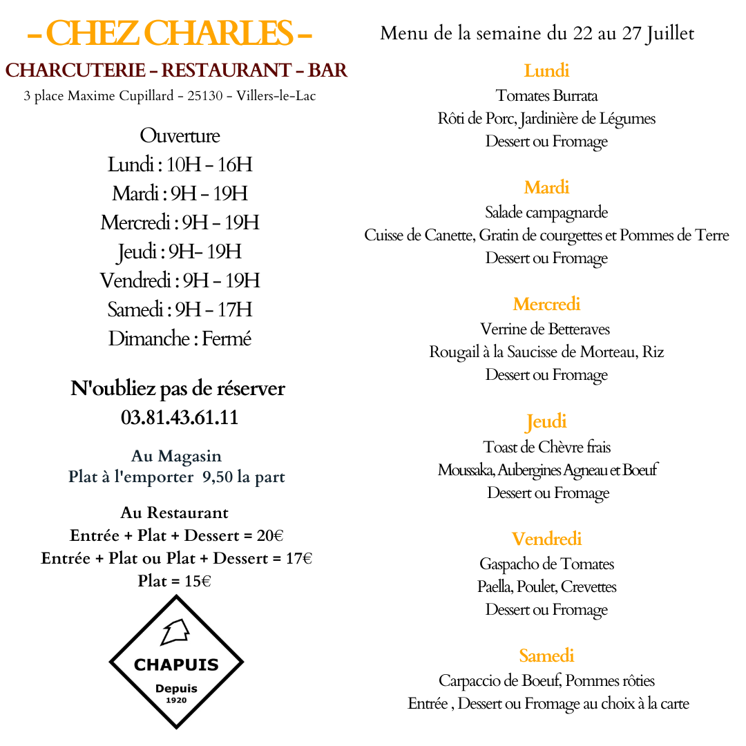 menu du 22/07 au 27/07