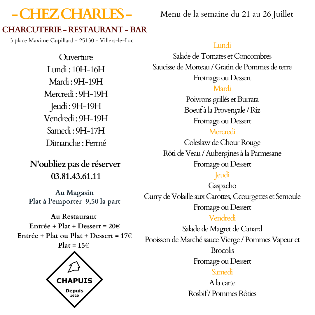 Menu du 21 au 26 Juillet