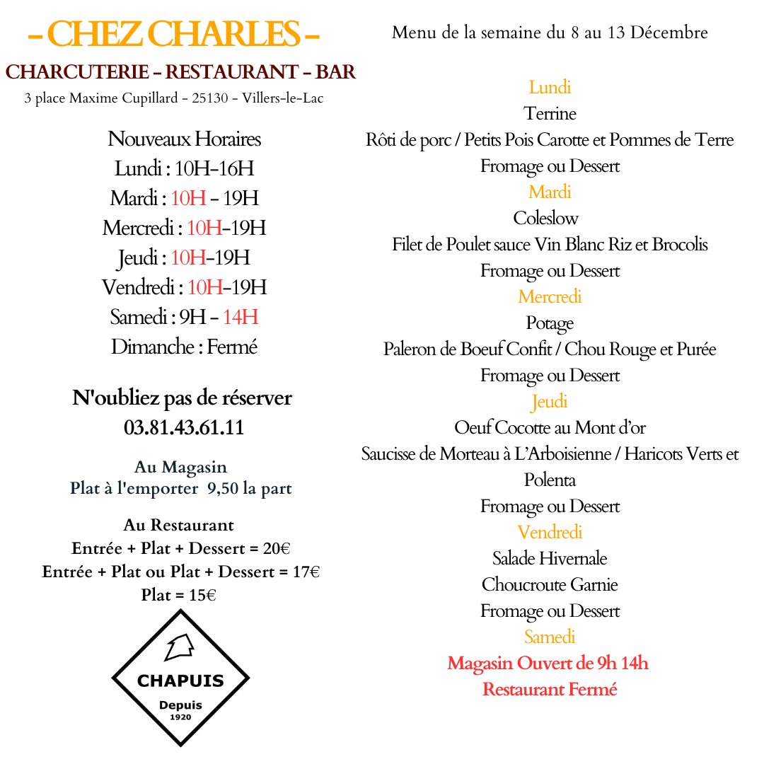 Menu du 8 au 13 Décembre