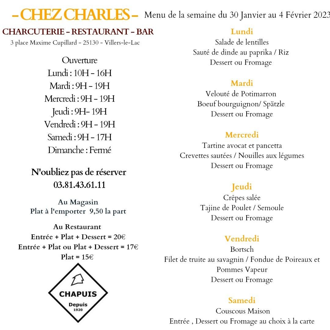 Menu de la semaine 30 janvier au 4 Février