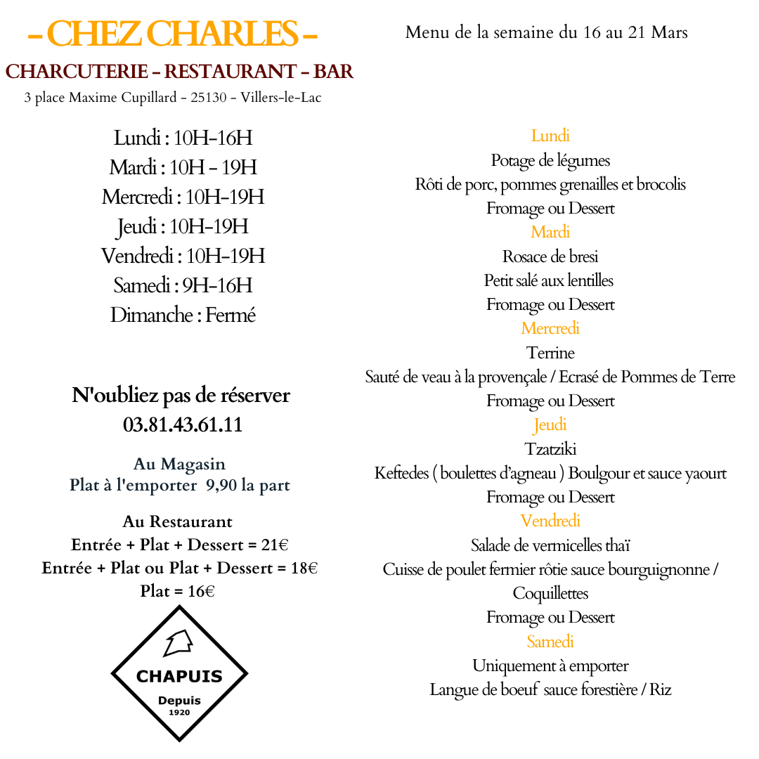 menu du 16 au 21 mars