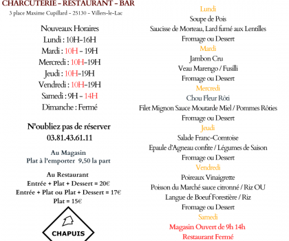Menu du 1 au 6 Décembre
