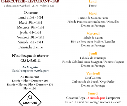Menu du 11 au 15 Avril