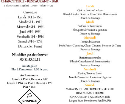 menu de la semaine du 30/09 au 05/10